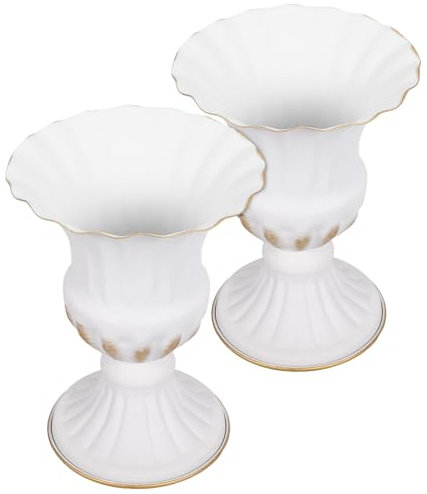 PRETYZOOM Jarrón Conmemorativo Delicado para Cementerio 2 Piezas Blanco Detalles Dorados, Maceta Resistente para o Artificiales, Adecuado para Tumbas y Decoración Funeraria