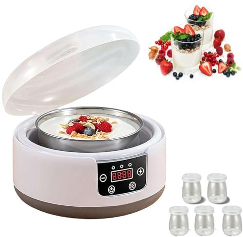 Yogurtera Automática a Temperatura Constante, Yogurtera con Control de Temperatura y Tiempo Ajustable, Yogurtera Automática Digital con 8 Tarros de Vidrio