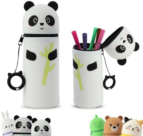 MHwan Kawaii Federmäppchen, Niedlicher und Bequemer Silikongriff, Leicht zu Transportieren und Aufzuhängen, Kann Als Stiftehalter und Mäppchen Verwendet Werden, Robust und Langlebig (Panda)