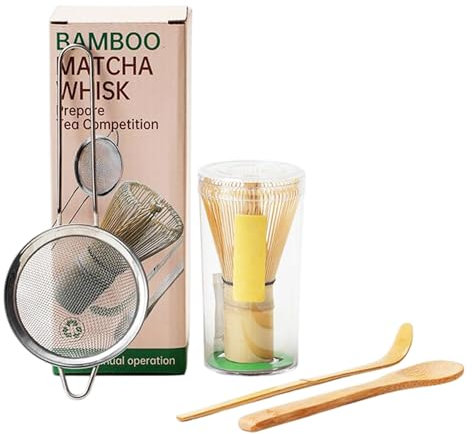 Matcha Whisk and Spoon Set of 4 Matcha Set Matcha Whisk, Scoop, Tea Spoon, Tea Sifter