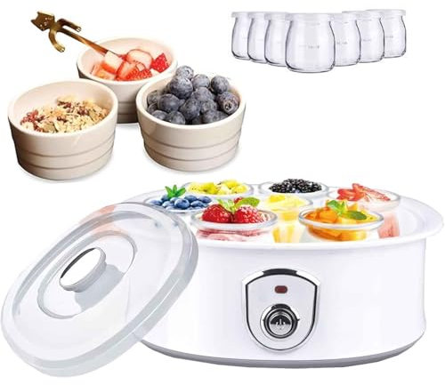 Yogurtera automática de 1,5 l con Control de Temperatura Constante y Motor probiótico for Grandes cantidades. Yogur Griego con 7 frascos de Vidrio. Yogur casero sin lactosa.