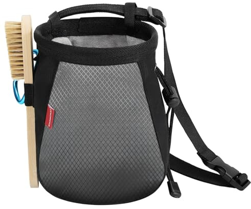 MoKo Borsa per Gesso da Arrampicata, Sacchetto per Gesso per Sport Borsa Professionale per Gesso con Cintura Regolabile e Moschettoni, per Alpinismo Sollevamento Pesi Ginnastica, Nero+Grigio