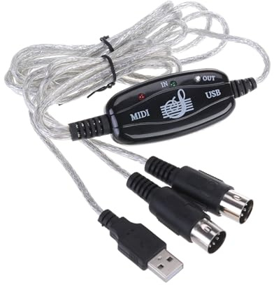 MIDI USB Kabel Interface Konverter, 5 Polig In Out Midi zu USB Adapter, USB MIDI für PC Mac Musikbearbeitung, Aufnahmespur Konverter, Plug & Play, ohne Treiberinstallation, In-Out LED-Anzeige, 2M
