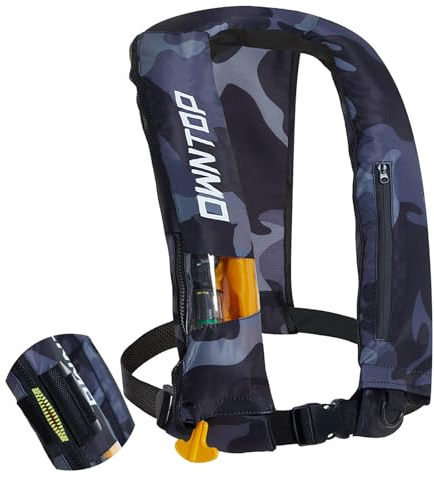Owntop Automatic/Manual Inflatable Vest, Manual Convertible Option, Low Profile, Zipper Closure, Inflatable Fishing Jacket for Kayaking, Boating and Fishing, 24g CO2 Cylinder Included