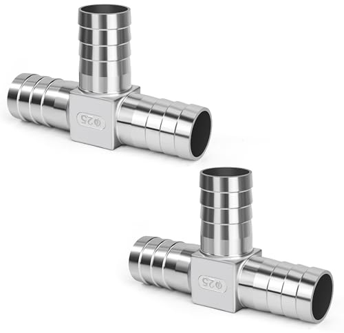 Connettore Tubo Carburante T, Φ25mm 1 Barbiglio Raccordo per Tubi Flessibile a 3 Vie Adattatore Raccordi a T in Acciaio Inossidabile 304 per Aria, Acqua, Gas e Gasolio (2 Pezzi)