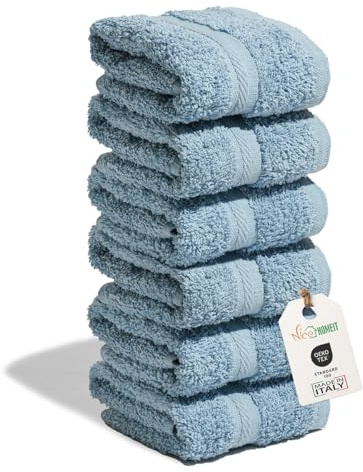 nice homeit Juego de 6 Toallas de 30 x 30 cm – Toallas de Cara y Invitados 100% algodón – para Manos, Maquillaje, Cocina, hogar y Viajes (Azul)