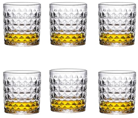 Tefrine Whiskyglas, Set mit 6 altmodischen Trinkgläsern, 300 ml, Kristallglas, ideal für Bourbon-Brandy, Rum, Cocktail-Getränke, perfekt für Zuhause, Bar, Party und Unterhaltung