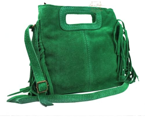 Lusso in pelle Genuine Italian Suede Tassel Handbag Crossbody Bag with Adjustable Detachable Straps (Lime Green)