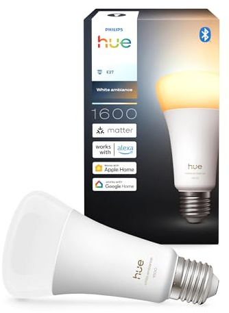 Philips Hue Smart LED A67 ljuskälla, White ambiance, E27-sockel, 11,8W, Fullspektrumljus 1000K-20000K, 1600 lumen, Dimbar, Fungerar med Alexa, Google Assistant och Apple Home, 1-pack
