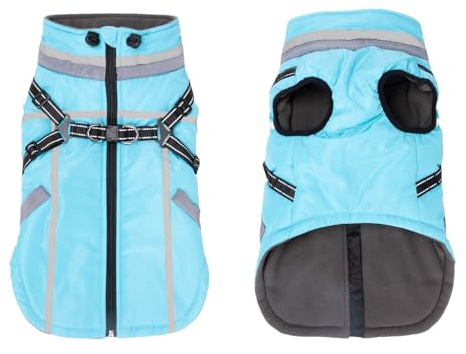 FEimaX Hundemantel Wasserdicht Winddichte Winter Fleece Hundejacke mit Geschirr Hund Wintermantel Warme Weste Reflektierende Verstellbar Haustier Kleidung für Kleine Mittelgroße Hunde (XXL, Blau)