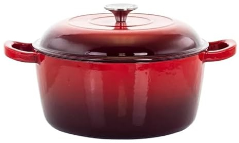 Tegame Terracotta Casseruola rotonda in ghisa smaltata da 5 litri con coperchio in rosso
