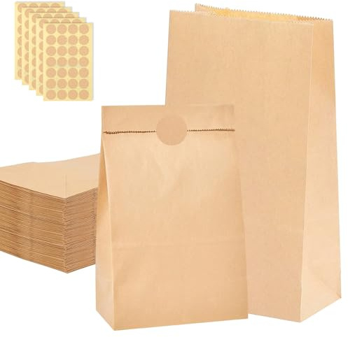 100 Stück Papiertüten Adventskalender, Papiertüten Braun Klein, 9x18x5.5cm Geschenktüten Kraftpapier Tüten, DIY Kraftpapiertüten Mitgebsel Tüten, mit Aufkleber, für Geburtstag Hochzeit Weihnachten