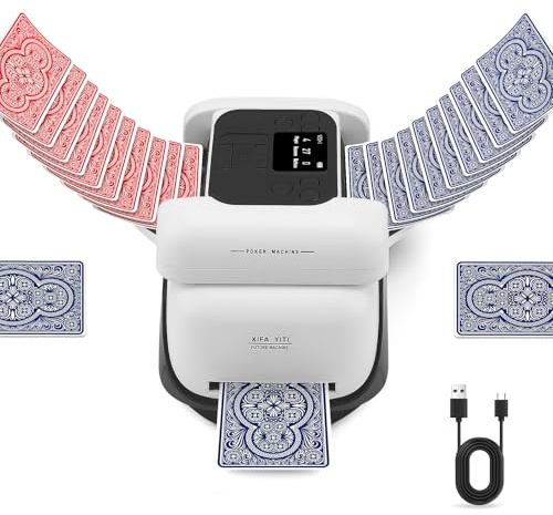 GJCrafts Mischiatore e distributore automatico di carte, 5 modalità intelligenti, lanciatore di dadi integrato, ricaricabile, compatibile con 4 mazzi di carte, poker, blackjack e carte UNO per 2-8