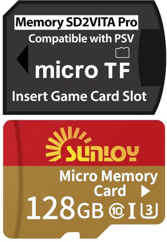 PS Vita Memory Card SD2Vita 6.0 Adapter with 128GB Micro SD Card, Up to 140MB/s Micro SDXC UHS-I Flash Memory Card with PSVita SD Card Adapter for PSV 1000/2000 PSTV FW 3.60 HENkaku Enso System