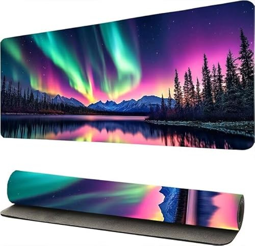 Tapis de Souris Gaming XXL Aurores Boréales Paysage, Tapis de Souris XXL 40x80cm, Mouse Pad Mat, sous Main Gamer Extra Large en Tissu, Base antidérapante, Haute précision -46860