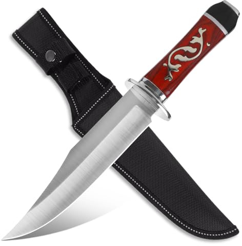 GER-SABER Outdoor Messer 31cm – Clip-Point-Klinge mit türkischem Schwung, Klassischer Handschutz, Rosenholz-Griff mit verschlungener Metalleinlage, Eleganter Naturbegleiter