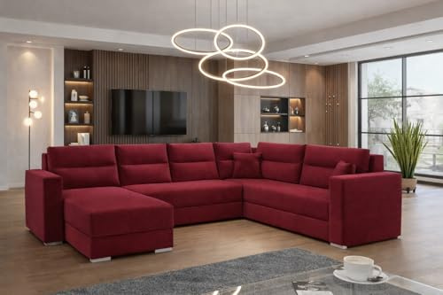 Generisch Captain Sofa Couch Garnitur Sofagarnitur U mit Schlaffunktion und Bettkasten Wohnlandschaft Breite 314 cm Höhe 90 cm Tiefe 217 cm Ottomane 159 cm Sitzhöhe 42 cm Krono 02