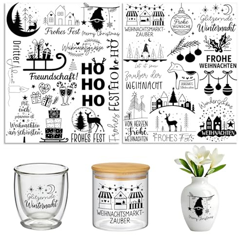 Dorsbaby 2 Blätter Weihnachten in warmen Tönen Rub on Stickers | 2PCS UV DTF Aufkleber für DIY. Einfach rubbeln, kein Hitze. Langlebig & farbbrillant auf Gläsern & mehr