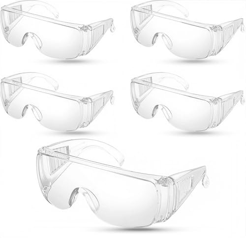 Eulihent Lot de 5 Lunettes de Protection Travail Lunettes de Sécurité Anti-buée Lunette Protection Bricolage Surlunettes Anti Poussiere pour Agriculture Industrie et Laboratoire