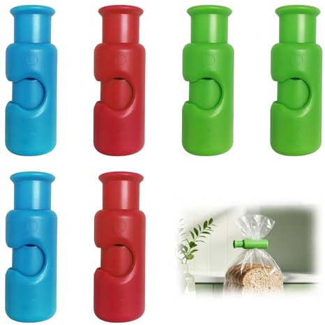 6 Pcs Food Bag Clips Reusable, Plastic Bag Sealing Clips for Kitchen Food Storage, Strong Grip Snack Bread Chip Clips, Airtight Press-to-Close Closure, Durable Lightweight Kitchen Organisation