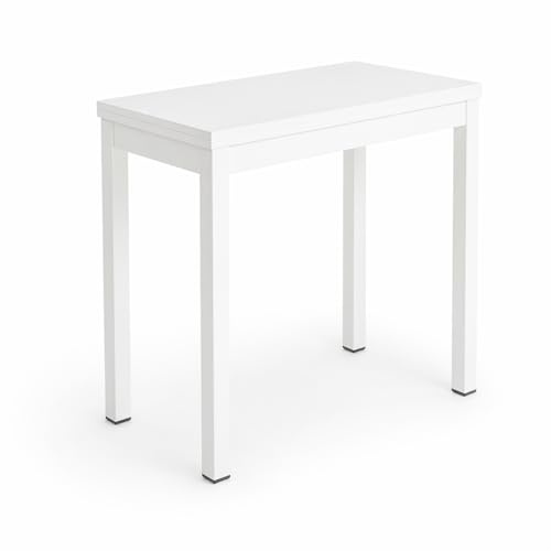 DUPI Mesa Cocina Extensible Agora | Apertura Tipo Libro | 40/80x80x76 cm | Tablero MDF 18 mm | Patas Metálicas Cuadradas | Blanco