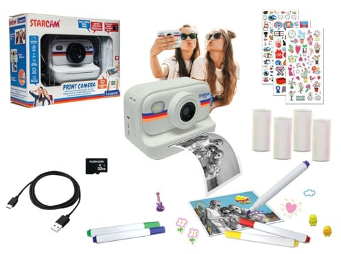 Lexibook, STARCAM Print HD, Fotocamera con Stampante istantanea, Funzioni Foto, Video, Selfie, Musica, Giochi, Kit di Personalizzazione e Scheda SD 32GB Inclusi, Bianco, DJ165LXB