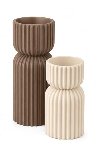 LABS. Set 2 Portavelas Decorativos Acanalados Boho, Pack Pequeño + Grande, Cavidad para Tealight 38mm, Centro Mesa Restaurante Hotel Eventos, Decoración Hogar y Regalo. (Desert)