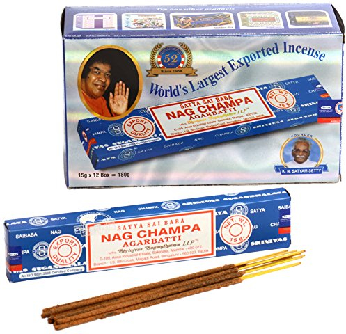 Nag Champa Großpackung, blau, 12 Päckchen mit je 15 g Inhalt, gesamt 180 g.