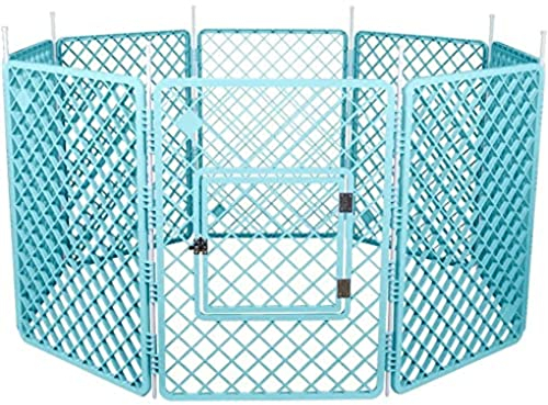 Iris Ohyama Welpenauslauf mit 8 Paneelen und abschließbarer Tür, H90cm, Blau, Katzengehege, Hundebox, Für Outdoor, Indoor, Welpenlaufstall, Hundezaun, Welpenzaun, Laufstall Hund, H-908