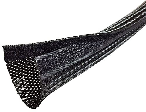 Electriduct 3 Side Entry Cable Wrap Braided Sleeving with Hook & Loop Fastener - 10 Feet (Black)
