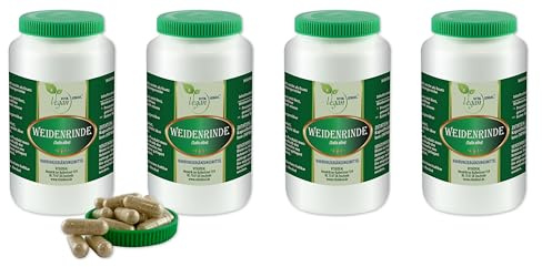 VITA IDEAL Vegan® WEIDENRINDE 4x 360 KAPSELN - Salicis alba Cort - Salicaceae - Tagesportion 460mg - Silber - WEIDEN - RINDE reines Pulver. Pflanzlich, natürlich & ohne Zusatzstoffe.