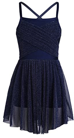 CHICTRY Vestito da Danza Classica Bambina Tutu da Balletto Glitter Abito da Ballo Latino Senza Manica Ballerina Ragazza Vestito Pattinaggio Artistico Danza Moderna Dancewear Blu Scuro 12 Anni