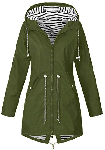 Xmiral Wanderjacke Damen Wasserdicht Winddicht Regenmantel Outdoor Camping Jacke Streifen innen Regenjacke Mit Kapuze Große Größe Sweatjacke Mäntel(Grün,4XL)