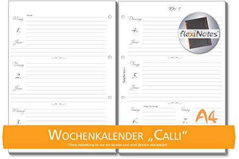 flexiNotes WOCHENKALENDER 2024 A4, Kalendereinlage: Calli, 1 Woche 2 Seiten