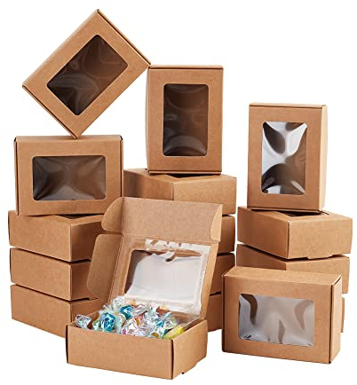 BENECREAT 30 Packungen Brown Kraft Paper Boxes 8.5x6x3cm Geschenkbox Aus Kraftpapier mit durchsichtigen Fenstern für Schmuck Speicher Display, Weihnachten, Hochzeit, Valentinstag