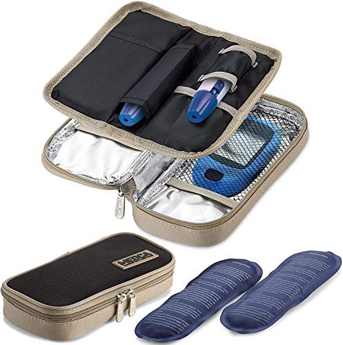 MEDca Valigie da viaggio per dispositivo di raffreddamento dell'insulina - (confezione da 2) Borse per diabetici portatili isolate con 4 gel di ghiaccio Borsa termica per organizer riutilizzabile
