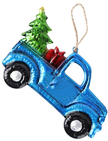 Amosfun Mini Weihnachtsbäume Ornamente Ld Metall Pickup Truck Auto Modell Weihnachten Urlaub Party Dekor - Blau