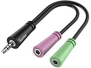 Hama Adattatore audio (4 poli, jack da 3,5 mm, 2 x jack a 3 poli, jack da 3,5 mm, adattatore jack stereo per il collegamento di laptop, cellulare, tablet con cuffie jack a 3 poli, cuffie con