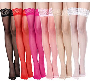 Geyoga 6 Paires Bas de Cuisse (Noir, Blanc, Couleur de Peau, Rouge, Rose Rouge, Rose)