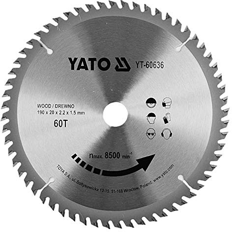 Kreissägeblatt für Holz YATO (60Zähne) schneller und präziser Schnitt - Widia Kreissägeblatt Sägeblattund Winkelschnitte von feuchtem oder trockenem Holz - Geschwindigkeit 7000 RPM