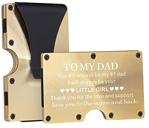 awofer Personalisierte Brieftasche Geschenke für Ehemann Freund Papa Custom Aluminium börse mit Klammer Gravur Kreditkartenhalter Geschenk für Ehemann Son BF Vater, Für Papa (Gold) - CFW-I7-Dad