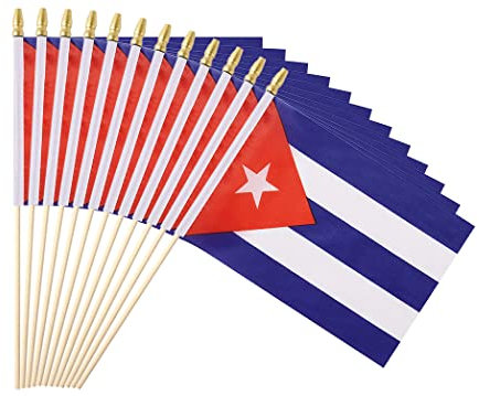 Ckexin Paquete de 25 banderas pequeñas de Cuba de mano en palo de 5 x 8 pulgadas