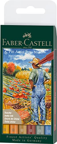 Faber-Castell - Tuschestifte Pitt Artist Pen Herbst, 6 Farben | Wasserfeste und lichtbeständige Zeichentusche, Pinselstifte für herbstliche Illustrationen
