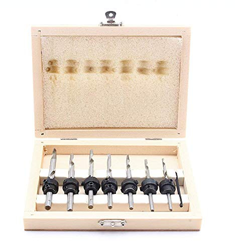 ASDUU Juego de Brocas avellanadoras de 22 Piezas con Collares de Tope de Profundidad Ajustable Taladro avellanador Carpinteros Cortador de Agujeros Tornillo Brocas