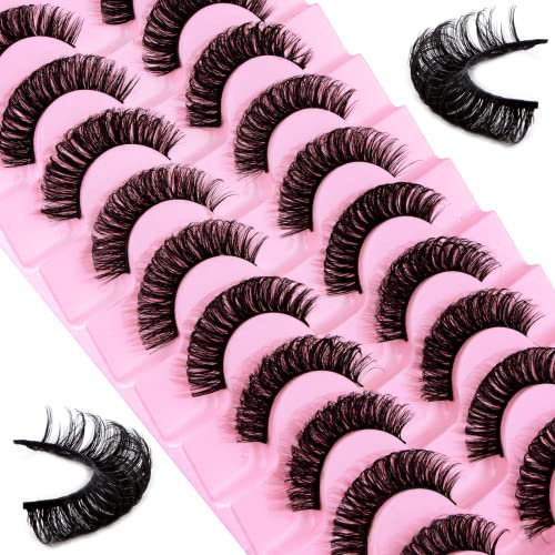 Lot de 10 paires de faux cils russes duveteux et volumineux, aspect naturel, faits à main, épais et doux, longs et dramatiques (DH0603)