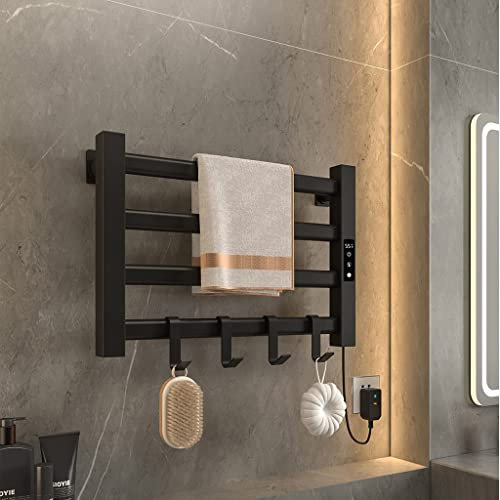 MJZYP Radiatore Scaldasalviette a Parete, Scaldasalviette Elettrico Bagno a Basso consumo, Bagno Portasciugamani 55 * 35 cm con LCD Controllo Touch, Timer, Termostato