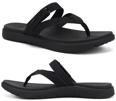 COFACE Women Orthopedic Flip Flops Arch Support Thong Sandals All Black 9.5