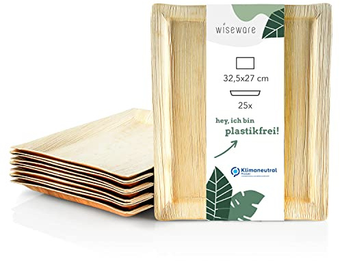 wisefood Palmblatt Serviertablett - 25 Stück Servierplatte 32 x 26 cm - biologisch abbaubares Palmblattgeschirr - kompostierbares Partygeschirr - Bio Einweggeschirr