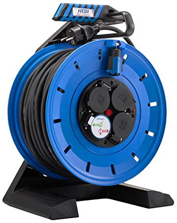 HEDI K725N2TF Vollkunststoff Kabeltrommel „Generation 7“ | 25 m Kabellänge | Diagnosesystem DiagS und Thermoschutzschalter | Geeignet für Bau- und Montagestellen