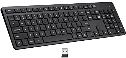 Harburfine Wireless Keyboard, 2.4G USB External Silent Cordless Keyboard for Windows Chrome Laptop Computer PC Desktop Notebook Chromebook, 106 Keys Full Size with Number Pad (Black)